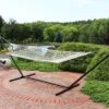 Sunnydaze Decor Sunnydaze Outdoor 2-Person Double Cotton Rope Hammock With Wood Spreader Bar And 15ft Black Steel Stand