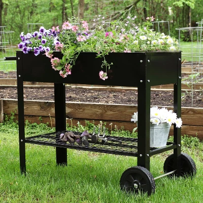 Sunnydaze Decor Sunnydaze Outdoor Galvanized Steel Raised Mobile Elevated Planter Cart With Handlebar And Wheels - 43" 1 Sunnydaze Decor Sunnydaze Outdoor Galvanized Steel Raised Mobile Elevated Planter Cart With Handlebar And Wheels - 43"
