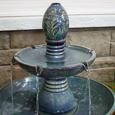 Sunnydaze Decor Sunnydaze 38"H Electric Ceramic 2-Tier Outdoor Water Feature With LED Lights, Green 6 Sunnydaze Decor Sunnydaze 38"H Electric Ceramic 2-Tier Outdoor Water Feature With LED Lights, Green - Image 6