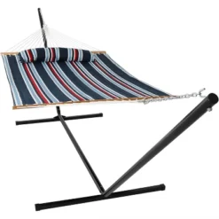 Sunnydaze Decor Sunnydaze 2-Person Quilted Fabric Spreader Bar Hammock With Detachable Pillow And Stand - 400 Lb Weight Capacity/15' Stand -Sunnydaze Decor GUEST 01c52972 344e 4d49 8aec 906159120b79