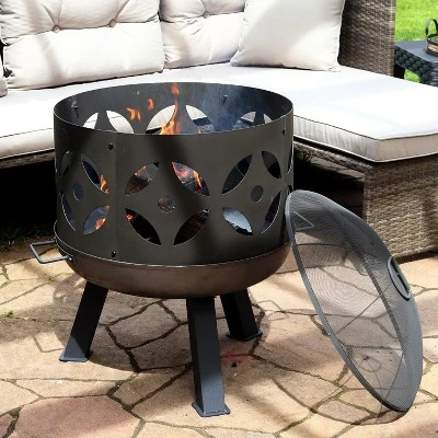 Sunnydaze Decor Sunnydaze Outdoor Camping Or Backyard Cast Iron Retro Round Fire Pit Bowl With Handles And Spark Screen - 26" - Black 1 Sunnydaze Decor Sunnydaze Outdoor Camping Or Backyard Cast Iron Retro Round Fire Pit Bowl With Handles And Spark Screen - 26" - Black