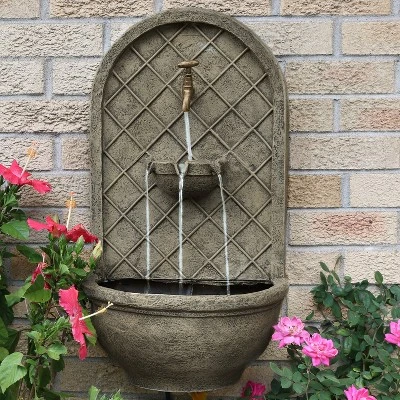 Sunnydaze Decor Sunnydaze 26"H Solar-Powered With Battery Pack Polystone Messina Outdoor Wall-Mount Water Fountain 1 Sunnydaze Decor Sunnydaze 26"H Solar-Powered With Battery Pack Polystone Messina Outdoor Wall-Mount Water Fountain