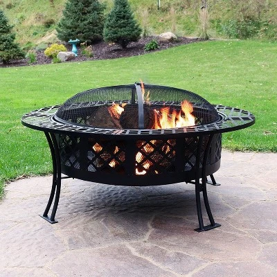 Sunnydaze Decor Sunnydaze Outdoor Camping Or Backyard Steel Diamond Weave Fire Pit Bowl With Spark Screen - 40" - Black 2 Sunnydaze Decor Sunnydaze Outdoor Camping Or Backyard Steel Diamond Weave Fire Pit Bowl With Spark Screen - 40" - Black - Image 2