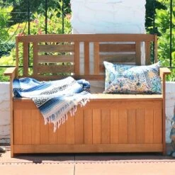Sunnydaze Decor Sunnydaze Outdoor Meranti Wood With Teak Oil Finish 2-Person Garden Storage Bench Seat - 47" - Brown -Sunnydaze Decor GUEST 06772fc3 a77d 4f6f 9438 0340cb1c0b82