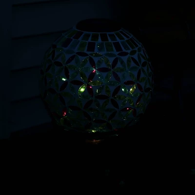 Sunnydaze Decor Sunnydaze Blue Cool Blooms Glass Mosaic Indoor/Outdoor Gazing Globe With Solar Light - 10" Diameter - Blue And Green 6 Sunnydaze Decor Sunnydaze Blue Cool Blooms Glass Mosaic Indoor/Outdoor Gazing Globe With Solar Light - 10" Diameter - Blue And Green - Image 6
