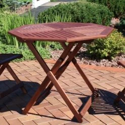Sunnydaze Decor Sunnydaze Outdoor Meranti Wood Folding Octagon Patio Dining Table - 35" - Brown