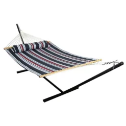 Sunnydaze Decor Sunnydaze Outdoor 2-Person Double Polyester Quilted Hammock With Wood Spreader Bar And 12ft Black Steel Stand 25 Sunnydaze Decor Sunnydaze Outdoor 2-Person Double Polyester Quilted Hammock With Wood Spreader Bar And 12ft Black Steel Stand -Sunnydaze Decor GUEST 07b292c6 bf1c 42a8 962f b428fb55bad1