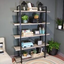 Sunnydaze Decor Sunnydaze 5 Shelf Industrial Style Freestanding Etagere Bookshelf With Wood Veneer Shelves -Sunnydaze Decor GUEST 07ba8178 117e 4718 8cfb 63fec61f7ff1