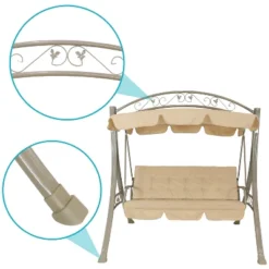 Sunnydaze Decor Sunnydaze Outdoor 3-Person Steel Patio Swing With Adjustable Canopy And Tufted Cushions, Beige -Sunnydaze Decor GUEST 08852b8c fca4 4a4e 9cc8 8861515a813d