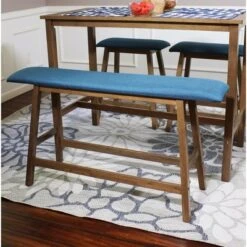 Sunnydaze Decor Sunnydaze Indoor Wooden Counter-Height Dining Bench - Weathered Oak Finish With Blue Cushion
