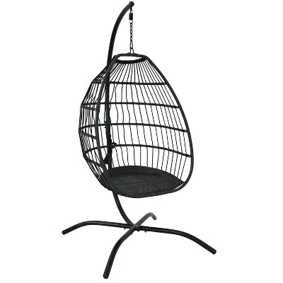 Sunnydaze Decor Sunnydaze Outdoor Resin Wicker Patio Delaney Hanging Basket Egg Chair With Cushions, Headrest, And Steel Stand Set - Gray - 3pc 6 Sunnydaze Decor Sunnydaze Outdoor Resin Wicker Patio Delaney Hanging Basket Egg Chair With Cushions, Headrest, And Steel Stand Set - Gray - 3pc - Image 6