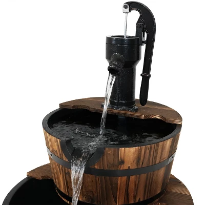 Sunnydaze Decor Sunnydaze 34"H Electric Fir Wood 2-Tier Farmhouse Barrel With Metal Decorative Hand Pump Outdoor Water Fountain 2 Sunnydaze Decor Sunnydaze 34"H Electric Fir Wood 2-Tier Farmhouse Barrel With Metal Decorative Hand Pump Outdoor Water Fountain - Image 2