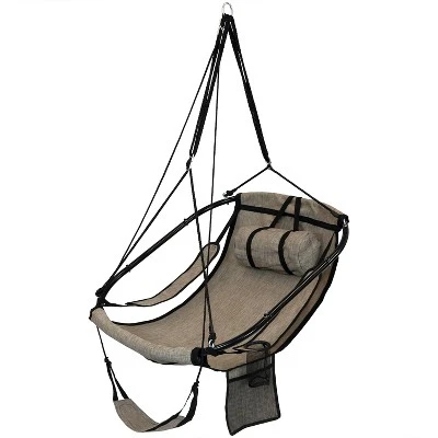 Sunnydaze Decor Sunnydaze Outdoor Olefin Hanging Hammock Chair Swing With Armrests, Side Pouch, Pillow, And Footrest - Beige 6 Sunnydaze Decor Sunnydaze Outdoor Olefin Hanging Hammock Chair Swing With Armrests, Side Pouch, Pillow, And Footrest - Beige - Image 6