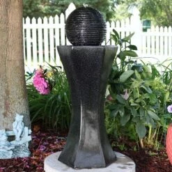 Sunnydaze Decor Sunnydaze Outdoor Polyresin Solar Powered Pedestal And Ball Modern Water Fountain With LED Lights - 31"
