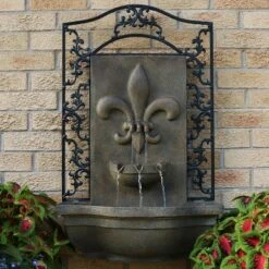 Sunnydaze Decor Sunnydaze 33"H Electric Polystone French Lily Design Outdoor Wall-Mount Water Fountain