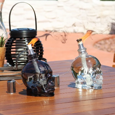 Sunnydaze Decor Sunnydaze Grinning Skull Glass Tabletop Torches - Clear And Black 4 Sunnydaze Decor Sunnydaze Grinning Skull Glass Tabletop Torches - Clear And Black - Image 4
