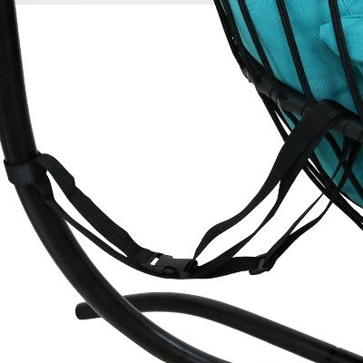 Sunnydaze Decor Sunnydaze Outdoor Resin Wicker Patio Dalia Hanging Basket Egg Chair With Cushions, Headrest, And Steel Stand Set - Teal - 3pc 2 Sunnydaze Decor Sunnydaze Outdoor Resin Wicker Patio Dalia Hanging Basket Egg Chair With Cushions, Headrest, And Steel Stand Set - Teal - 3pc - Image 2