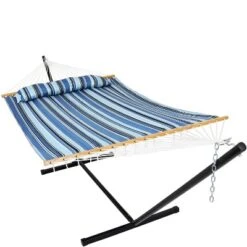 Sunnydaze Decor Sunnydaze Outdoor 2-Person Double Polyester Quilted Hammock With Wood Spreader Bar And 12ft Black Steel Stand 35 Sunnydaze Decor Sunnydaze Outdoor 2-Person Double Polyester Quilted Hammock With Wood Spreader Bar And 12ft Black Steel Stand -Sunnydaze Decor GUEST 1a203cb0 6762 4575 8921 0683a668cbfb