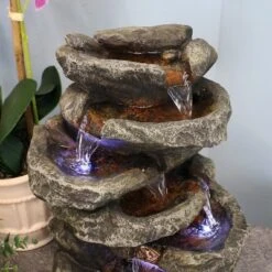 Sunnydaze Decor Sunnydaze Indoor Home Office Relaxing 6-Tiered Stone Falls Tabletop Water Fountain With LED Lights - 15" -Sunnydaze Decor GUEST 1c5df818 19cc 43ea af55 736b935eac61