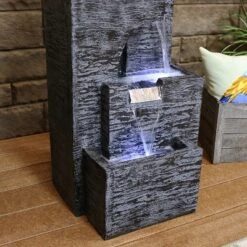 Sunnydaze Decor Sunnydaze 32"H Electric Polyresin Cascading Tower Tiered Outdoor Water Fountain With LED Lights -Sunnydaze Decor GUEST 1cdfca91 459e 4d36 a599 3146acbbc84d
