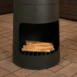 Sunnydaze Decor Sunnydaze Outdoor Backyard Heavy-Duty Steel Modern Wood-Burning Fire Pit Chiminea With Built-In Log Storage - 49" - Black -Sunnydaze Decor GUEST 1d5f2636 e22d 42b7 8a11 b0782da7ffe4