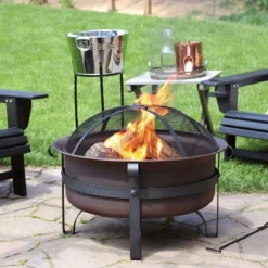 Sunnydaze Decor Sunnydaze Outdoor Camping Or Backyard Large Round Cauldron Fire Pit Bowl With Log Poker And Spark Screen - 29"