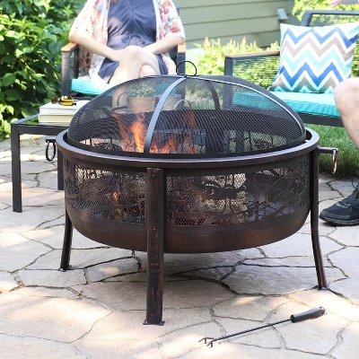 Sunnydaze Decor Sunnydaze Outdoor Camping Or Backyard Steel Northwoods Fishing Fire Pit With Spark Screen - 30" - Bronze 7 Sunnydaze Decor Sunnydaze Outdoor Camping Or Backyard Steel Northwoods Fishing Fire Pit With Spark Screen - 30" - Bronze - Image 7