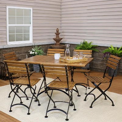 Sunnydaze Decor Sunnydaze Indoor/Outdoor Essential Chestnut Wood Folding Patio Table And Chairs Set - Brown - 7pc 1 Sunnydaze Decor Sunnydaze Indoor/Outdoor Essential Chestnut Wood Folding Patio Table And Chairs Set - Brown - 7pc