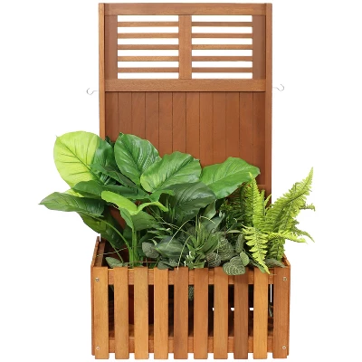 Sunnydaze Decor Sunnydaze Outdoor Garden Meranti Wood With Teak Oil Finish Planter Box With Privacy Screen And 2 Hooks For Hanging Basket Planters - 44" H - Brown 4 Sunnydaze Decor Sunnydaze Outdoor Garden Meranti Wood With Teak Oil Finish Planter Box With Privacy Screen And 2 Hooks For Hanging Basket Planters - 44" H - Brown - Image 4