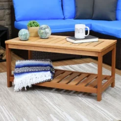 Sunnydaze Decor Sunnydaze Outdoor Meranti Wood With Teak Oil Finish Wooden Rectangular Accent Coffee Table - 35" - Brown -Sunnydaze Decor GUEST 2271f27d 9ebd 47ba a9d8 abef830aebbe