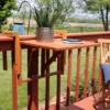 Sunnydaze Decor Sunnydaze Outdoor Folding Balcony Railing Table - Meranti Wood Construction - Brown
