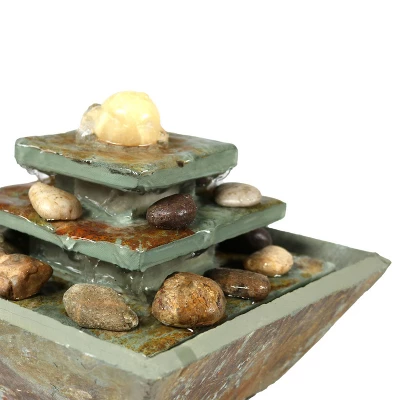 Sunnydaze Decor Sunnydaze Indoor Home Office Slate And Polished Stone Ball Tiered Tabletop Water Fountain With LED Light - 8" 4 Sunnydaze Decor Sunnydaze Indoor Home Office Slate And Polished Stone Ball Tiered Tabletop Water Fountain With LED Light - 8" - Image 4