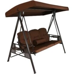 Sunnydaze Decor Sunnydaze Outdoor 3-Person Aluminum Patio Swing With Adjustable Canopy, Cushions And Pillow -Sunnydaze Decor GUEST 27085277 00df 439d a9ec ca2ffa4a695d