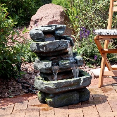 Sunnydaze Decor Sunnydaze 24"H Electric Polyresin And Fiberglass Tiered Stone Waterfall Outdoor Water Fountain With LED Lights 1 Sunnydaze Decor Sunnydaze 24"H Electric Polyresin And Fiberglass Tiered Stone Waterfall Outdoor Water Fountain With LED Lights