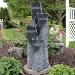 Sunnydaze Decor Sunnydaze 41"H Electric Polystone 4-Tier Staggered Pillars Outdoor Water Fountain With LED Lights