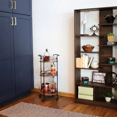 Sunnydaze Decor Sunnydaze Round Metal 3-Tier Bar Cart - Indoor Furniture With Wheels - Brown - 34.5” H 1 Sunnydaze Decor Sunnydaze Round Metal 3-Tier Bar Cart - Indoor Furniture With Wheels - Brown - 34.5” H