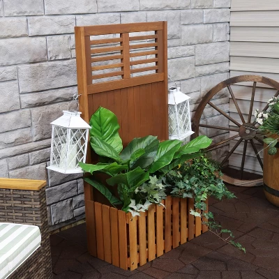 Sunnydaze Decor Sunnydaze Outdoor Garden Meranti Wood With Teak Oil Finish Planter Box With Privacy Screen And 2 Hooks For Hanging Basket Planters - 44" H - Brown 1 Sunnydaze Decor Sunnydaze Outdoor Garden Meranti Wood With Teak Oil Finish Planter Box With Privacy Screen And 2 Hooks For Hanging Basket Planters - 44" H - Brown