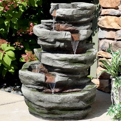 Sunnydaze Decor Sunnydaze 31"H Electric Polyresin And Fiberglass Lighted Cobblestone Waterfall Outdoor Water Fountain With LED Lights 1 Sunnydaze Decor Sunnydaze 31"H Electric Polyresin And Fiberglass Lighted Cobblestone Waterfall Outdoor Water Fountain With LED Lights