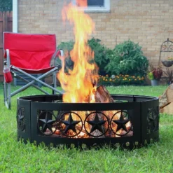 Sunnydaze Decor Sunnydaze Outdoor Heavy-Duty Steel Portable Large Round Four Star Cut Out Fire Pit Ring - 36" - Black
