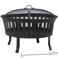 Sunnydaze Decor Sunnydaze 25" Outdoor Steel Mesh Stripe Cutout Fire Pit Set With Spark Screen And Poker Lifting Tool -Sunnydaze Decor GUEST 357e43cc dcc1 4575 a6de b5ebe80591ce