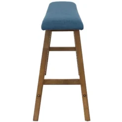 Sunnydaze Decor Sunnydaze Indoor Wooden Counter-Height Dining Bench - Weathered Oak Finish With Blue Cushion -Sunnydaze Decor GUEST 3693f7ce 3b24 4a98 9d40 e94d9501d1de