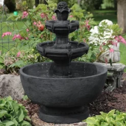 Sunnydaze Decor Sunnydaze 34"H Electric Polyresin 3-Tier Budding Fruition Outdoor Water Fountain