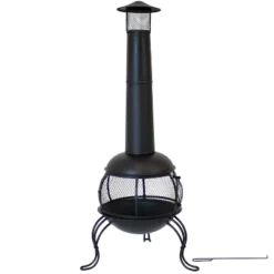 Sunnydaze Decor Sunnydaze Outdoor Backyard Patio Steel Wood-Burning Fire Pit Chiminea With Rain Cap And Mesh Sides - 66" - Black -Sunnydaze Decor GUEST 39d00c7d f71b 47d1 92df c04b34491e1b