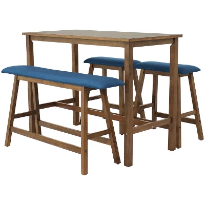 Sunnydaze Decor Sunnydaze Indoor Counter-Height Dining Table Set With 2 Cushioned Stools And 1 Cushioned Bench - Weathered Oak Finish 7 Sunnydaze Decor Sunnydaze Indoor Counter-Height Dining Table Set With 2 Cushioned Stools And 1 Cushioned Bench - Weathered Oak Finish - Image 7