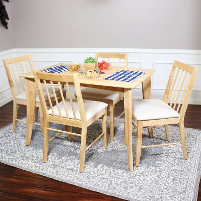 Sunnydaze Decor Sunnydaze Indoor 5-Piece Solid Rubberwood Dining Table And Chairs Set - Natural With Beige Cushions 2 Sunnydaze Decor Sunnydaze Indoor 5-Piece Solid Rubberwood Dining Table And Chairs Set - Natural With Beige Cushions - Image 2