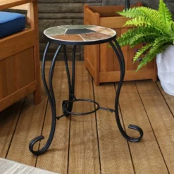Sunnydaze Decor Sunnydaze Indoor/Outdoor Steel Frame Decorative Slate Tile Top Side Table - 12"