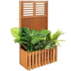 Sunnydaze Decor Sunnydaze Outdoor Garden Meranti Wood With Teak Oil Finish Planter Box With Privacy Screen And 2 Hooks For Hanging Basket Planters - 44" H - Brown 12 Sunnydaze Decor Sunnydaze Outdoor Garden Meranti Wood With Teak Oil Finish Planter Box With Privacy Screen And 2 Hooks For Hanging Basket Planters - 44" H - Brown -Sunnydaze Decor GUEST 3c8c046e 69b4 40dc b115 392a886451de