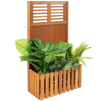 Sunnydaze Decor Sunnydaze Outdoor Garden Meranti Wood With Teak Oil Finish Planter Box With Privacy Screen And 2 Hooks For Hanging Basket Planters - 44" H - Brown 6 Sunnydaze Decor Sunnydaze Outdoor Garden Meranti Wood With Teak Oil Finish Planter Box With Privacy Screen And 2 Hooks For Hanging Basket Planters - 44" H - Brown - Image 6