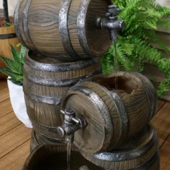 Sunnydaze Decor Sunnydaze 29"H Electric Polyresin Stacked Whiskey Barrel Outdoor Water Fountain With LED Lights -Sunnydaze Decor GUEST 3efe6f4f 20cc 49c9 aa1b 224a2ae40bbd