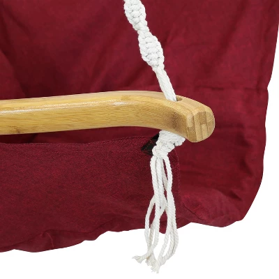 Sunnydaze Decor Sunnydaze Audrey Olefin Fabric Outdoor Hammock Chair Swing With Bamboo Wood Armrest And Cushion - 260 Lb Weight Capacity - Red 2 Sunnydaze Decor Sunnydaze Audrey Olefin Fabric Outdoor Hammock Chair Swing With Bamboo Wood Armrest And Cushion - 260 Lb Weight Capacity - Red - Image 2